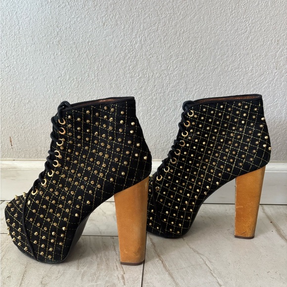 Studded Black and Gold Ankle Boots - Picture 3 of 6